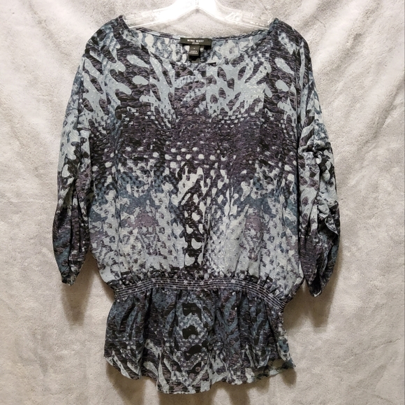Nine West Tops - NINE WEST SIZE M GRAY/BLACK/GREEN SCOOP NECK PEPLUM HEM ELASTIC 3/4 SLEEVE TOP
